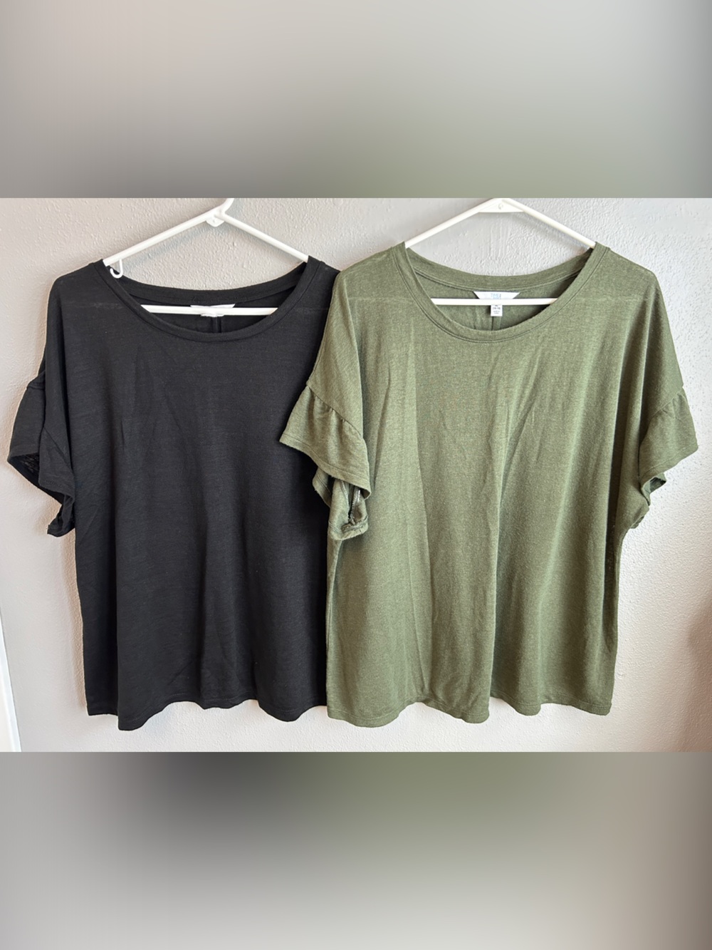 Time and Tru Olive Green and Black Casual Ruffle Sleeve Tops - Pack of 2